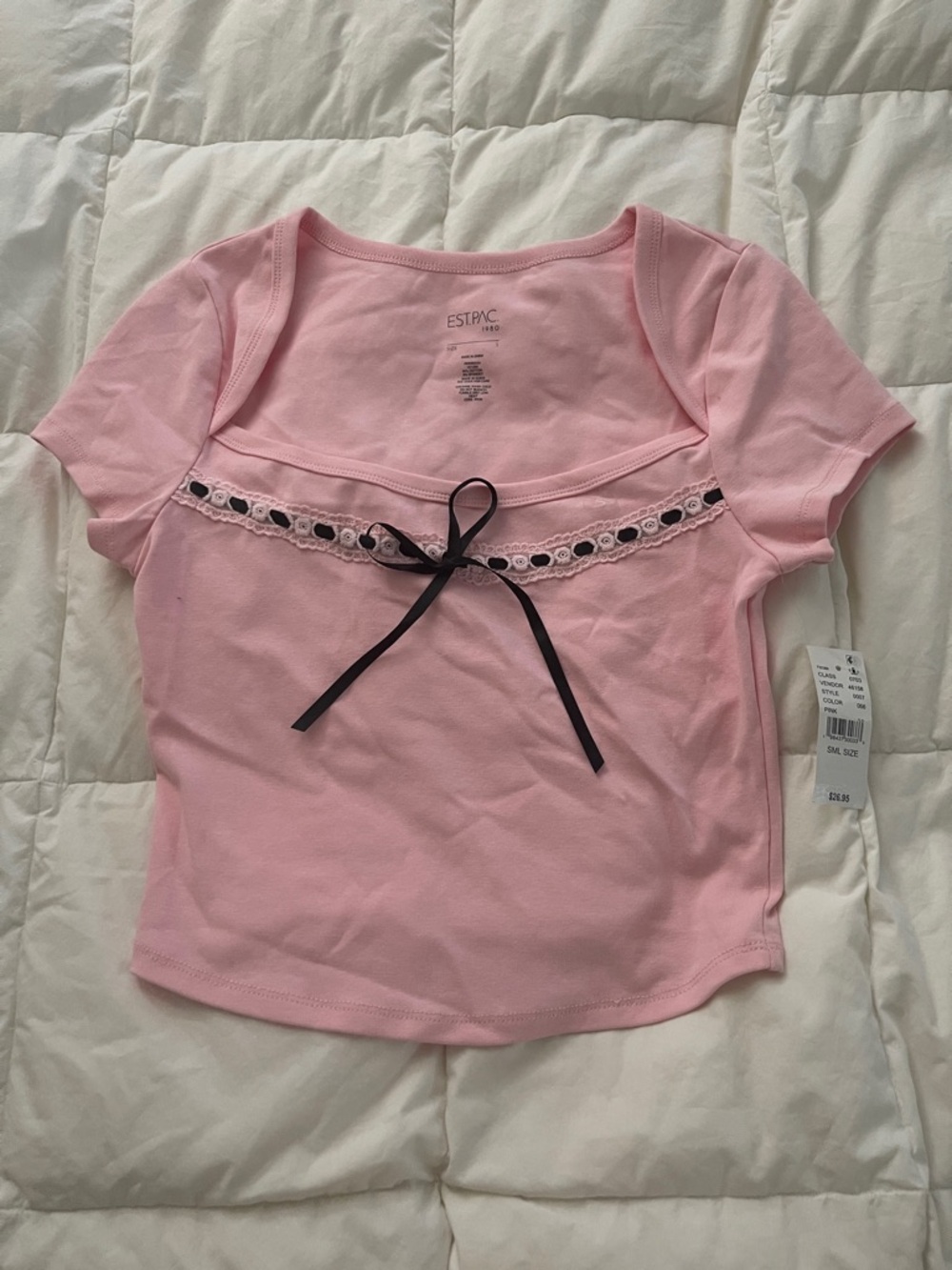 PacSunPink Short Sleeve Top with Ribbon Trim